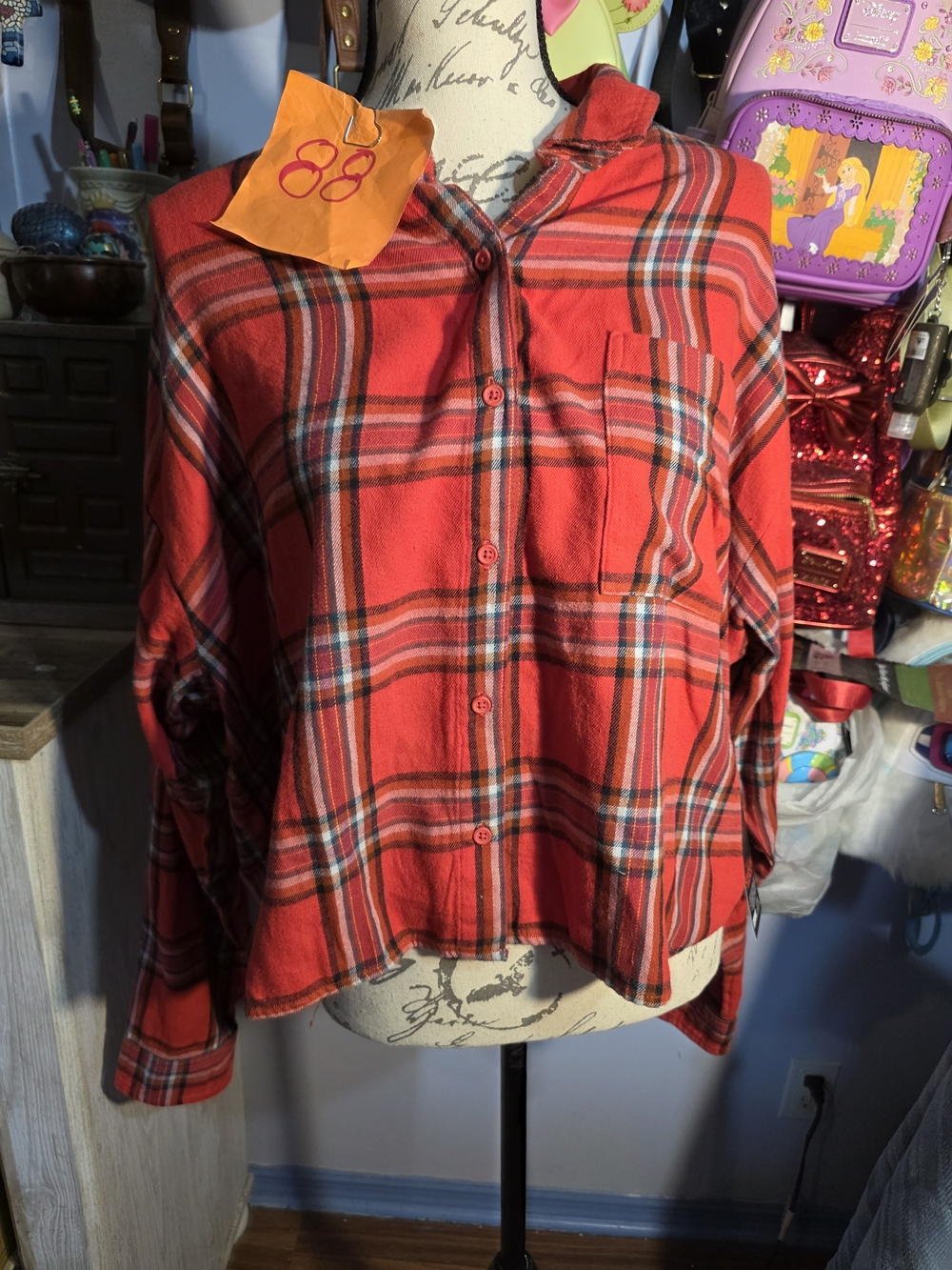 Stranger Things NWT Red Cropped Flannel The Squawk Xxlarge No Boundaries